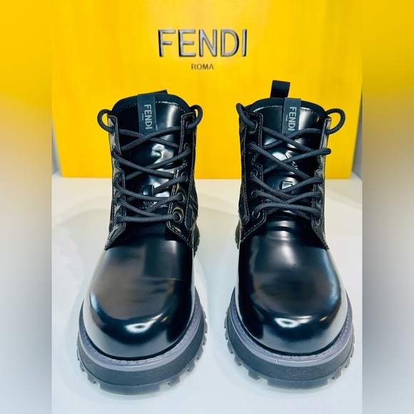 Fendi Force FF Biker Ancle Boots Calf and Goat Leather Size EU-10 New with Box! Fendi Force Ankle Boots FF Black Calf/Goat Leather Size-10  main image 2